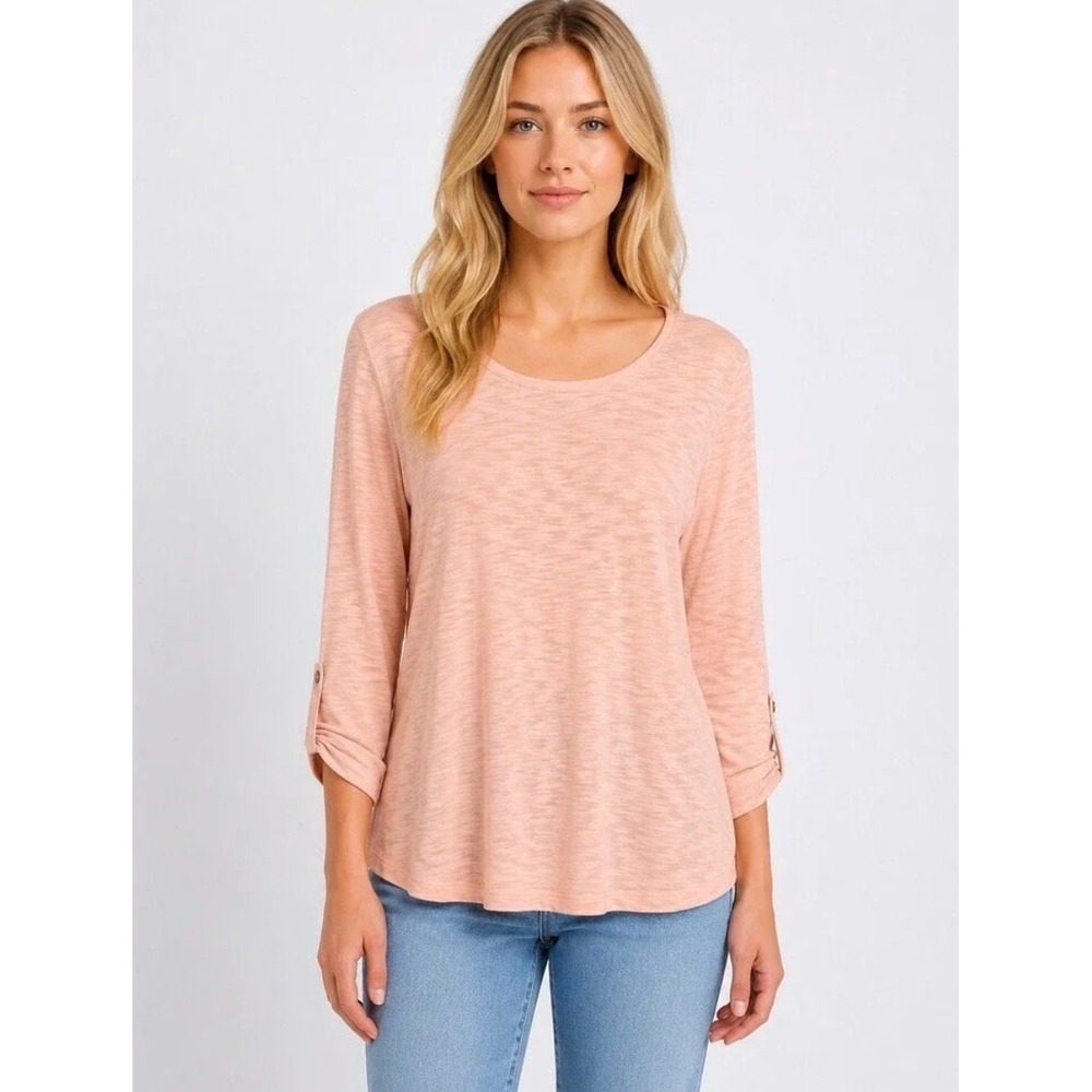 NWT Chico's Cotton Slub Utility Button Top 3/4 Sleeve Tee  Sz 2 (L) Rose Petal